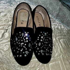 Black Rhinestone Slip On Shoes